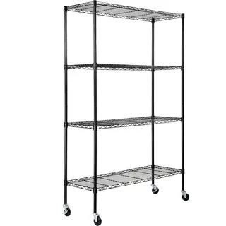 Regał Magazynowy Druciany 4 Półki na Kółkach 120x45x188 cm Czarny