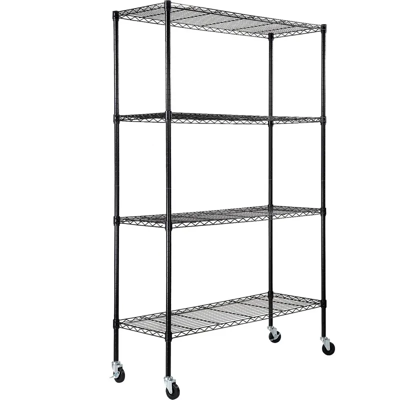Regał Magazynowy Druciany 4 Półki na Kółkach 120x45x188 cm Czarny