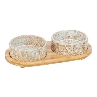 Trixie zestaw misek z ceramiki i bambusa - 2 x 300 ml, dł. x szer. x wys.: 30 x 6 x 15 cm