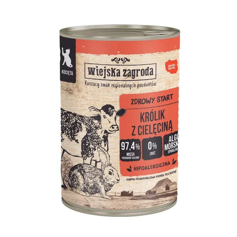 WIEJSKA ZAGRODA Królik z cielęciną dla kociąt - mokra karma dla kota - 400g