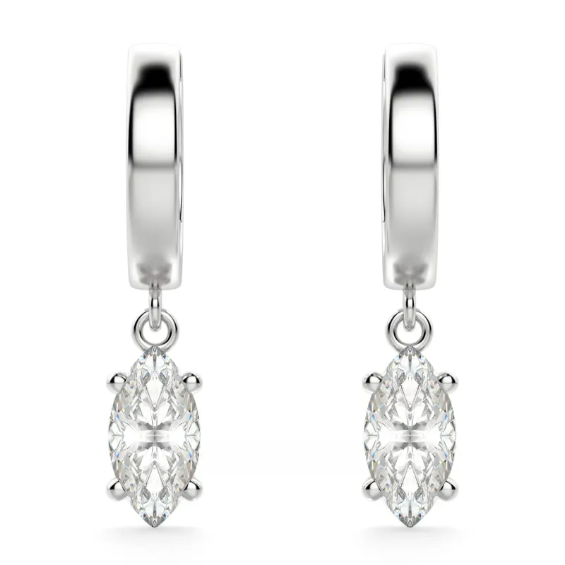 Kolczyki Wiszące Solitaire z Laboratoryjnym Diamentem Marquise 2.00 Karata 585 Białe Złoto (14K)