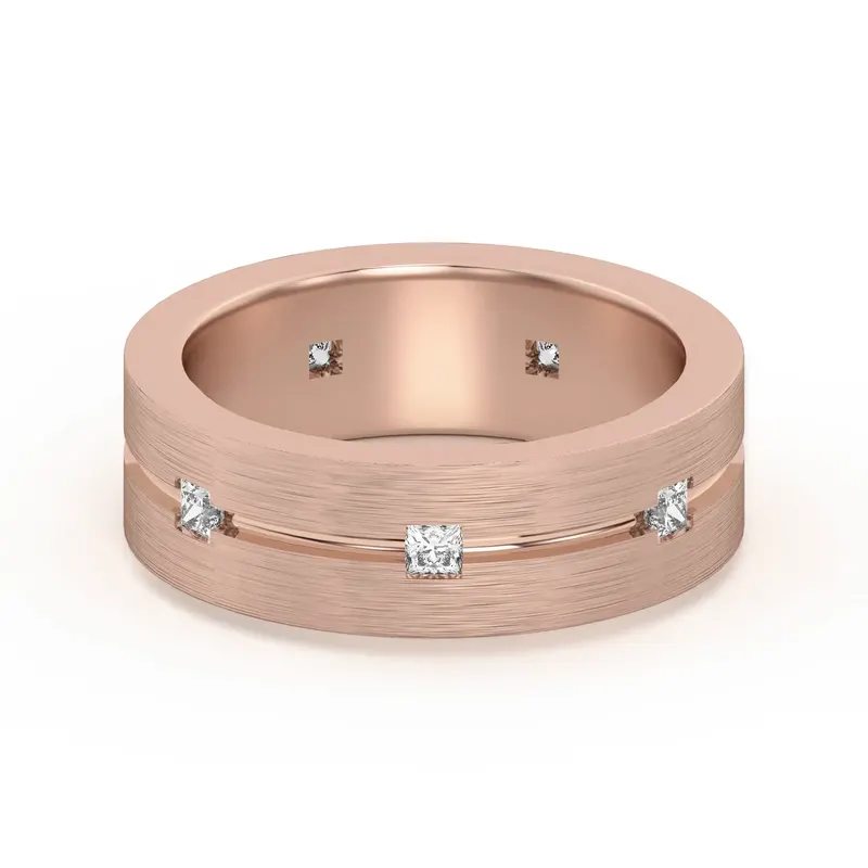 Flushed Set Męska Obrączka Ślubna Księżniczka Laboratoryjny Diament 585 Różowe Złoto (14K)