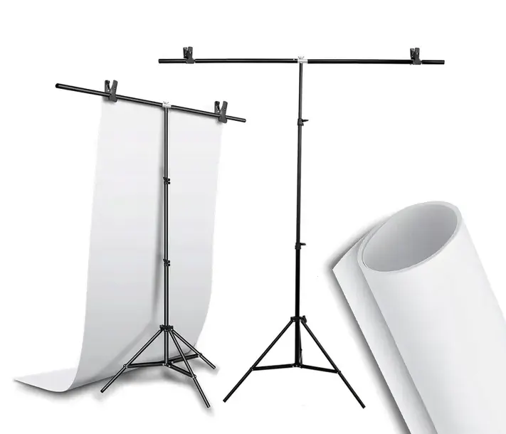 ZESTAW DO TŁA TYP T 150x220 + TŁO PVC BIAŁE 100x200 WHITE WINYL