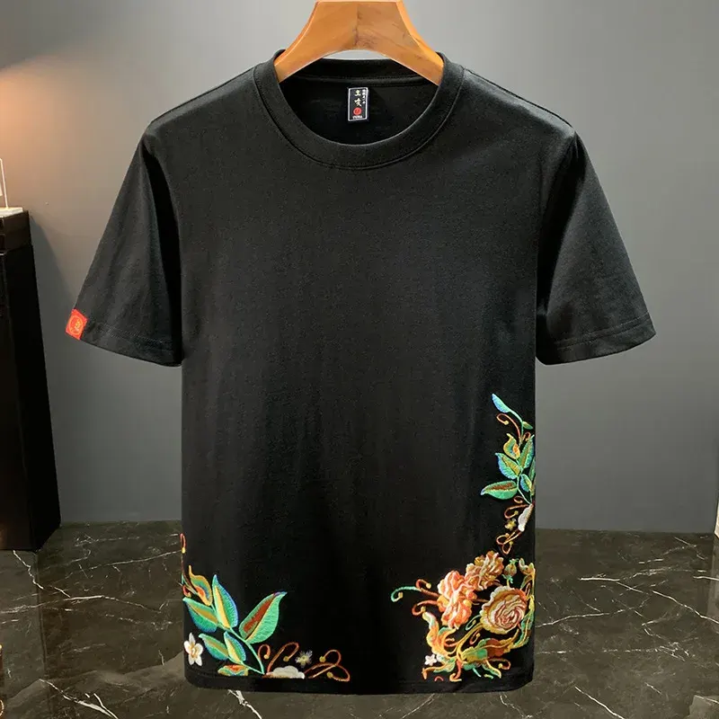 Chinese style embroidery high-end top men's summer personalized design casual fashion ethnic style short sleeved T-shirt