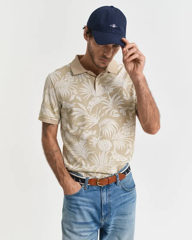 Gant Koszulka Polo Męska Z Krótkim Rękawem Regular Fit Beżowa