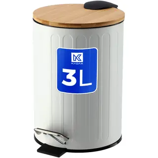 Okrągły kosz na śmieci z bambusową pokrywą 3L, biały