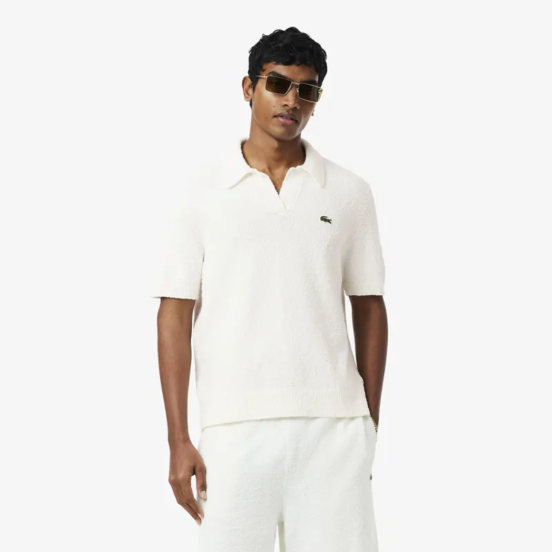 Lacoste Koszulka Polo O Klasycznym Kroju Z Dzianiny Bouclé Męskie Biały