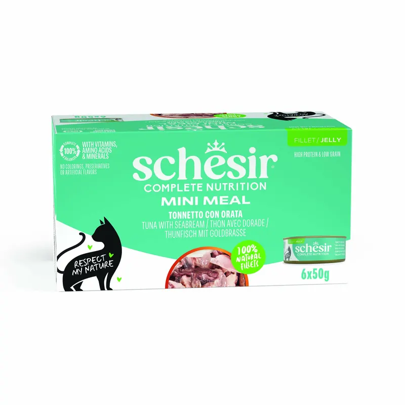 Schesir Complete Nutrition, filet w galarecie, 6 x 50 g w puszce - Tuńczyk z doradą