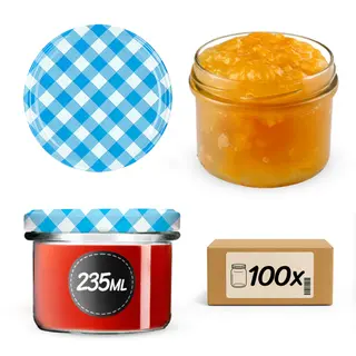 Słoiki na przetwory Tartu 235ml 100szt fi 82 mm + wieczka "Niebieska krata"