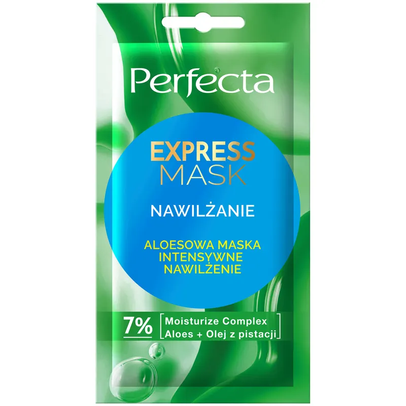 Perfecta Express Mask aloesowa maska intensywnie nawilżająca do twarzy z aloesem, olejem pistacjowym, betainą i kwasem hialuronowym 8 ml
