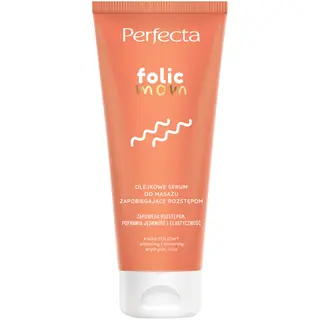 Perfecta Folic Mom olejkowe serum do masażu zapobiegające rozstępom dla kobiet w ciąży z kwasem foliowym, erytrytolem, CICA, darutozydem, minerałami i witaminami C, E, F 200 ml