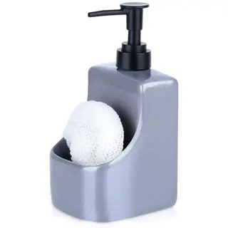 OUTLET Dozownik płynu do naczyń z pojemnikiem na gąbkę i z gąbką ceramiczny szary 400 ml