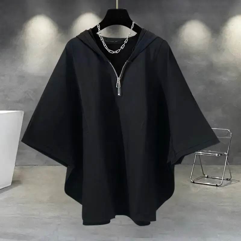 Men's Hooded Loose Zipper Patchwork Tops Summer New Solid Simplicity Plus Size Lazy Style T Shirts Fashion Casual Men Clothing