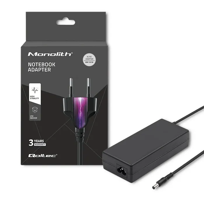 Qoltec Zasilacz desktopowy 60W | 12V | 5A | 5.5*2.1 + kabel zasilający