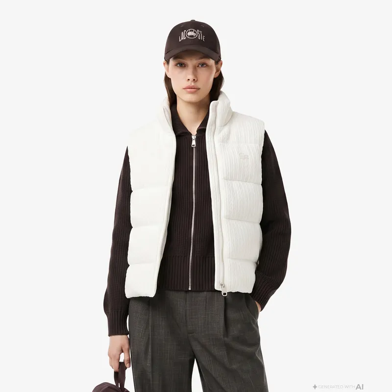 Lacoste Damska Kamizelka Kremowa Biały