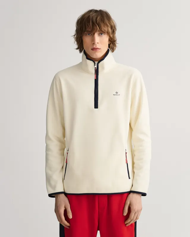 Gant Bluza Męska Z Zamkiem Do Połowy Regular Fit Beżowa