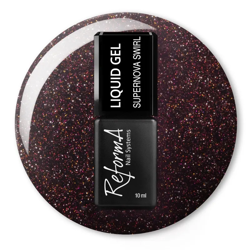Żel w pędzelku, do szybkiego uzupełniania, burgundowy, brokatowy, flash, kolorowy żel w butelceLiquid Gel - Supernova Swirl, 10 ml