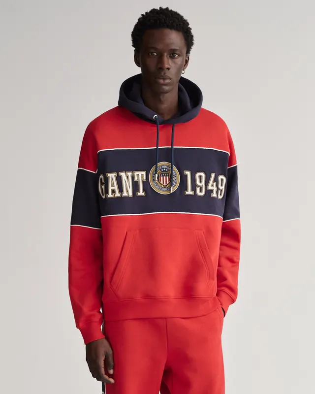 Gant Bluza Męska Z Kapturem Z Nadrukiem Relaxed Fit Czerwona
