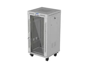 Lanberg Szafa instalacyjna rack stojąca 19 cali 22U 600x600 drzwi przeszklone LCD (Flat pack) szara