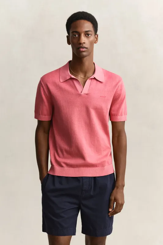 Gant Bawełniany Sweter Męski Z Kołnierzykiem Polo Regular Fit Czerwony