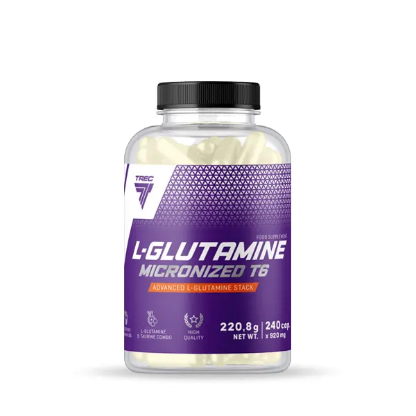 L-GLUTAMINE MICRONIZED T6 – glutamina z tauryną i witaminą B6 - 240 kaps.