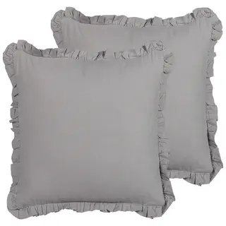 Zestaw 2 poduszek jednolity glabra len 45 x 45 cm szary