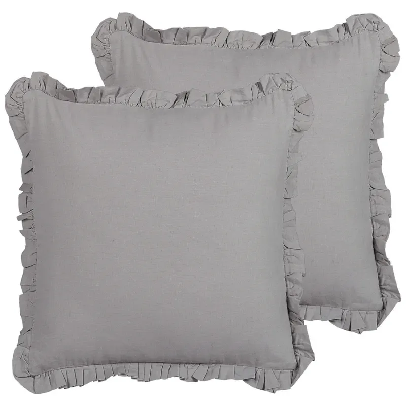 Zestaw 2 poduszek jednolity glabra len 45 x 45 cm szary