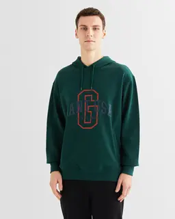 Gant Bawełniana Bluza Męska Z Kapturem Z Nadrukiem Relaxed Fit Zielona
