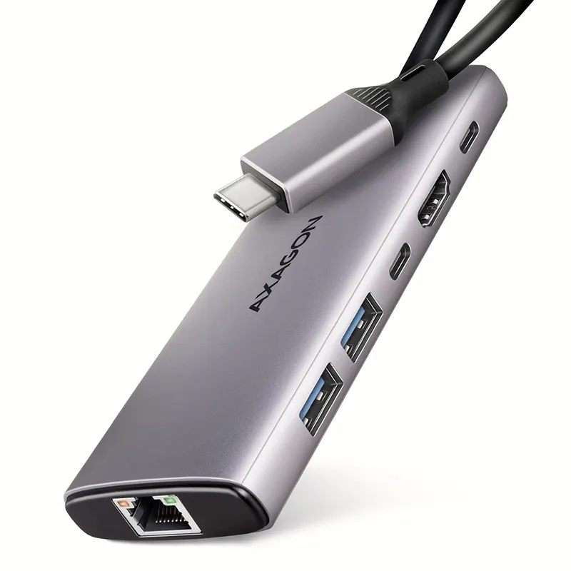 AXAGON HMC-6G2L Wieloportowy hub USB-C 6w1, 10Gbps, 2x USB-A, USB-C, HDMI 4K/60Hz, LAN 1Gbps, PD 100W, kabel 15 cm