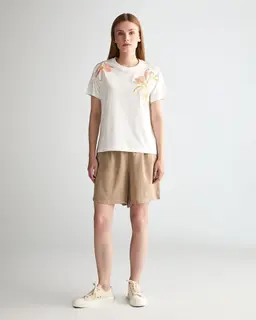 Gant Szorty Damskie Z Nadrukiem Regular Fit Beżowe