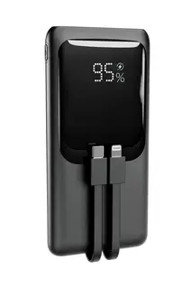 Gembird PowerBank 10000mAh ze zintegrowanymi kablami, LCD, QC3.0 20W, czarny