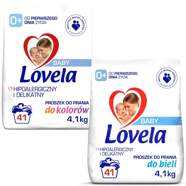 Lovela Zestaw Baby Hipoalergiczny Proszek Do Prania Kolorów i Bieli 2x4.1kg