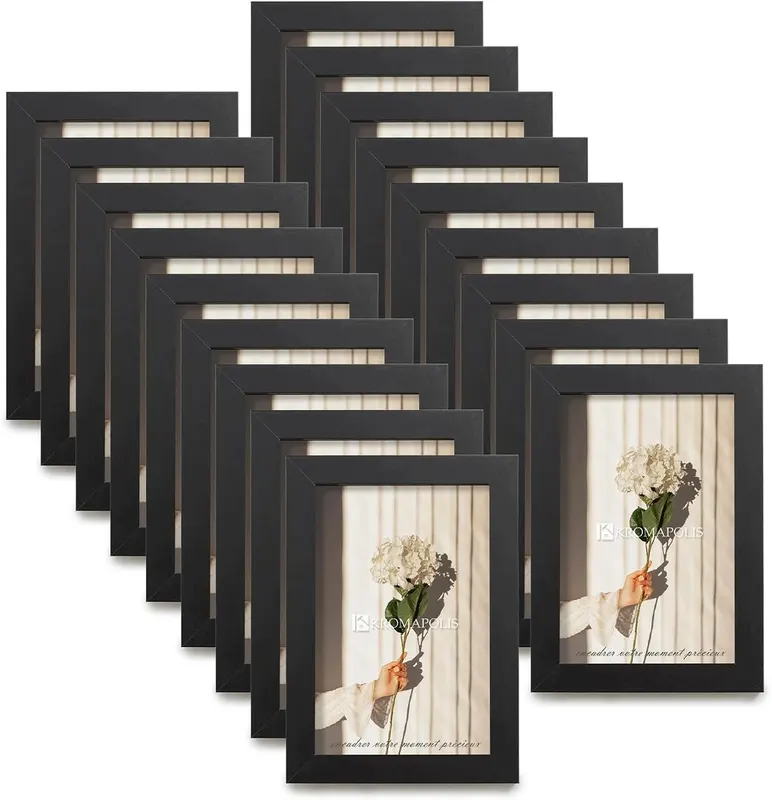 Ramki na zdjęcia 10x15 cm czarne drewniane 18 szt. na ścianę i stół