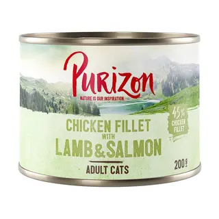 Purizon Original, 24 x 200 g, bez zbóż - Adult: Filet z kurczaka z łososiem i jagnięciną