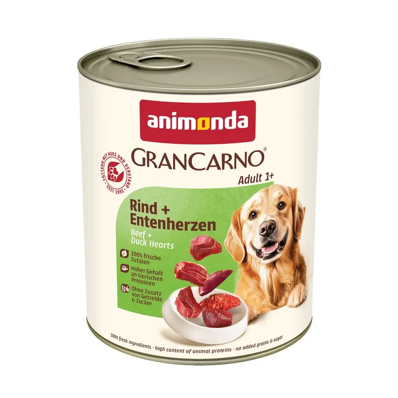 ANIMONDA GranCarno Adult Wołowina i kacze serca - mokra karma dla psa - 800g