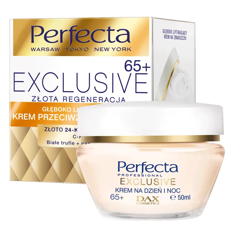 Perfecta Exclusive Złota Regeneracja głęboko liftingujący krem przeciwzmarszczkowy 65+ ze złotem, kwasem hialuronowym i witaminą C 50 ml