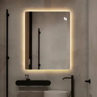 Bezramowe oświetlane lustro łazienkowe LED, prostokątne, 60×80 cm, przeciwmgielne, ściemnialne, z funkcją pamięci, odporne na utlenianie i korozję, ..