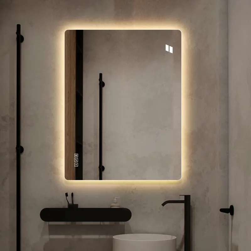 Bezramowe oświetlane lustro łazienkowe LED, prostokątne, 60×80 cm, przeciwmgielne, ściemnialne, z funkcją pamięci, odporne na utlenianie i korozję, ..