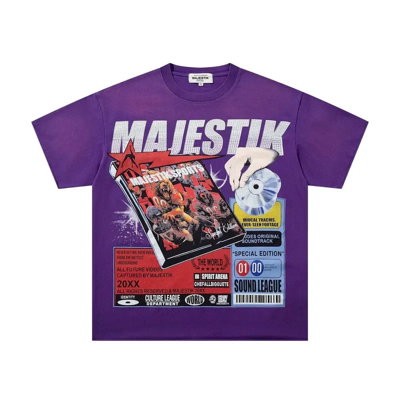 MAJESTIK Retro Beaded Print Short-Sleeved T-Shirt - Loose, Weathered, Edged for Men and Women
