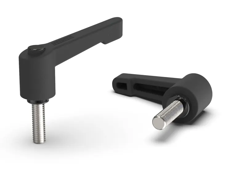 Dźwignia nastawna z trzpieniem gwintowanym i przyciskiem R-80mm M12 x 90mm, slim design, RAL9005 (czarny głęboki), gwint wklejany