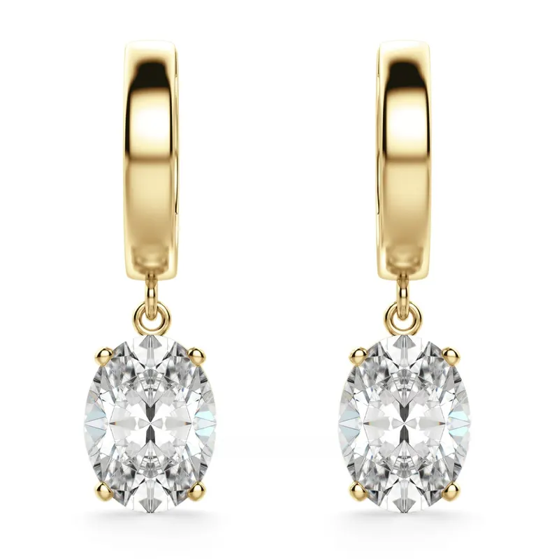 Kolczyki Wiszące Solitaire z Laboratoryjnym Owalnym Diamentem 2.00 Karata 585 Żółte Złoto (14K)