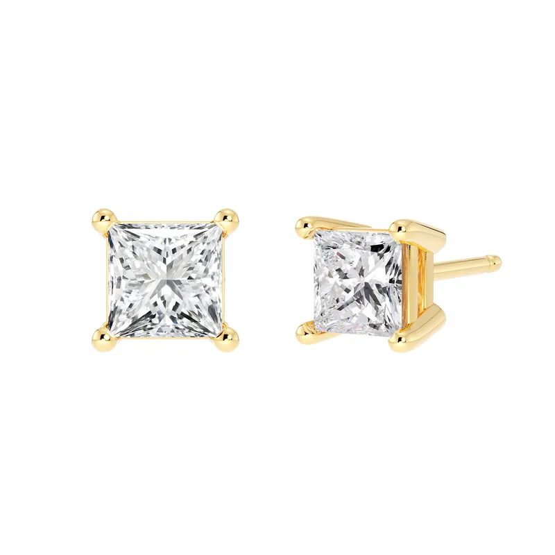 4-Prong Kolczyki Sztyfty z Naturalnym Diamentem Księżniczka 0.50 Karata 585 Żółte Złoto (14K)