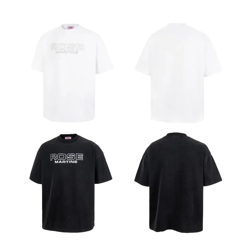Martine Rose 26ss 3D three-dimensional metal slogan short-sleeved washed and distressed casual loose round-neck T-shirt