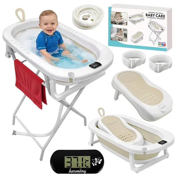 SKŁADANA WANIENKA BABY CARE ZE STOJAKIEM I LEŻACZKIEM HARMONY BEŻOWA DUŻA
