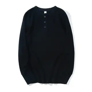 New Waffle Henry Collar Men Heavy Cotton T-shirt American Retro Fitness Solid Long-sleeved Bottoming Shirt Thick Soft Tshirts