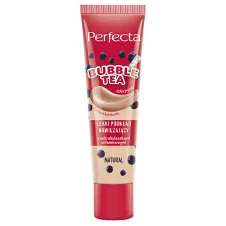 Perfecta Bubble Tea Natural lekki podkład nawilżający do twarzy ze średnim kryciem, kombuchą, dziką jagodą, witaminą C i pantenolem 30 ml