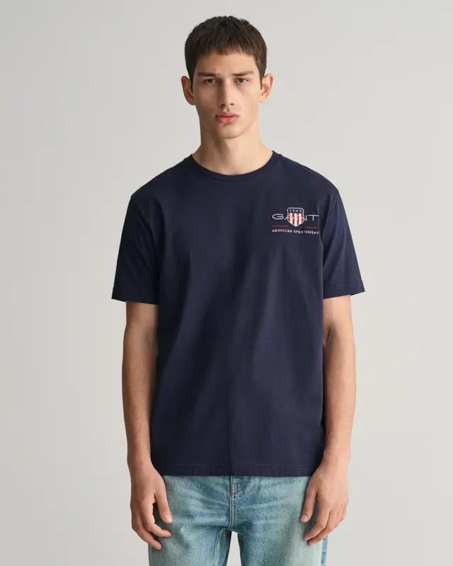 Gant T-Shirt Męski Z Nadrukiem Z Okrągłym Dekoltem Regular Fit