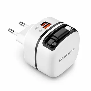 Qoltec Ładowarka sieciowa GaN 65W | USB-C PD PPS | 5-20V | 3-3.25A | wysuwany kabel
