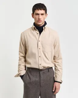 Gant Bawełniana Koszula Męska Z Długim Rękawem Regular Fit Beżowa