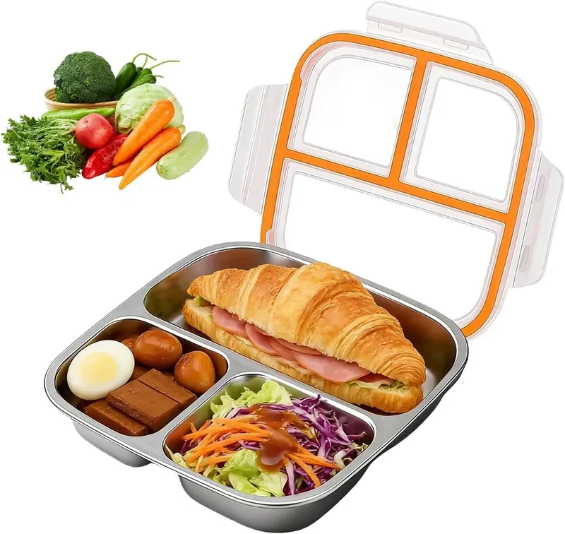 PUDEŁKO NA LUNCH BENTO 600ML 3 PRZEGRODY STAL NIERDZEWNA BPA FREE